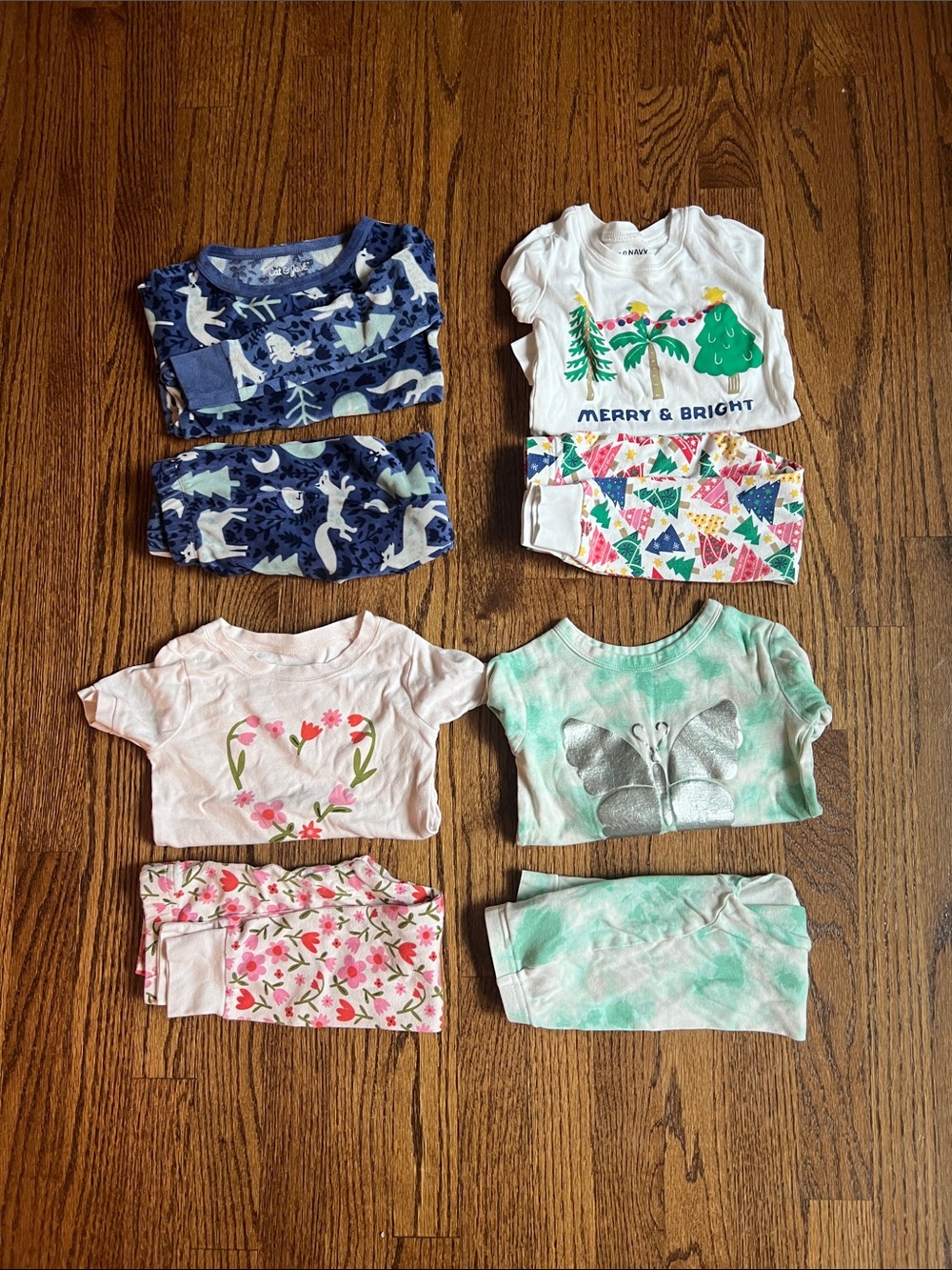 Kids 4-Pack Mixed Pattern PJ Sets Bundle - Snug Fit- Gap, Old Navy + Cat&Jack 3T